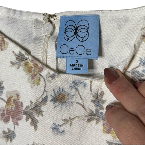 CeCe Cottagecore Midi Dress Off White Soft Floral Print NWT Women’s Size 2 - Picture 7 of 11